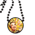 Round Mardi Gras Beads with Inline Medallion - Black